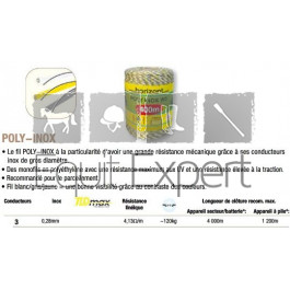 Fils poly-inox gris/blanc/jaune, haute qualité pour clôture électriques toute utilisation.